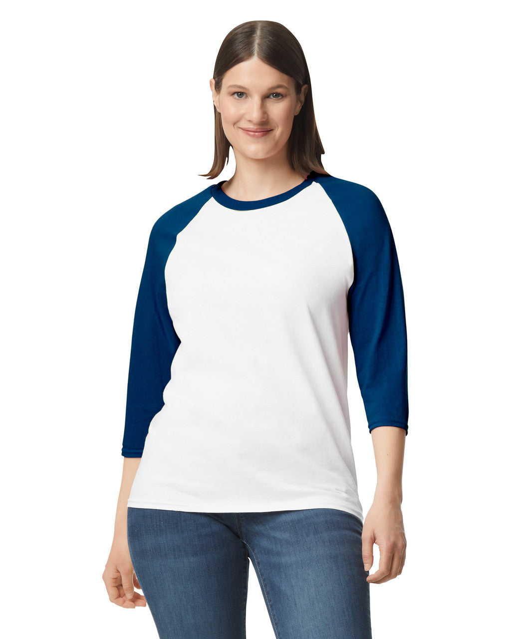 Camiseta raglan 3/4 Blanco manga azul Gildan 5700 Gildan – glokalstore