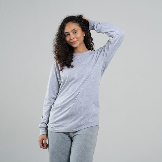 Camiseta Básica Manga Larga Unisex Cuello Redondo Gris Jaspe Gildan Ref. 5400