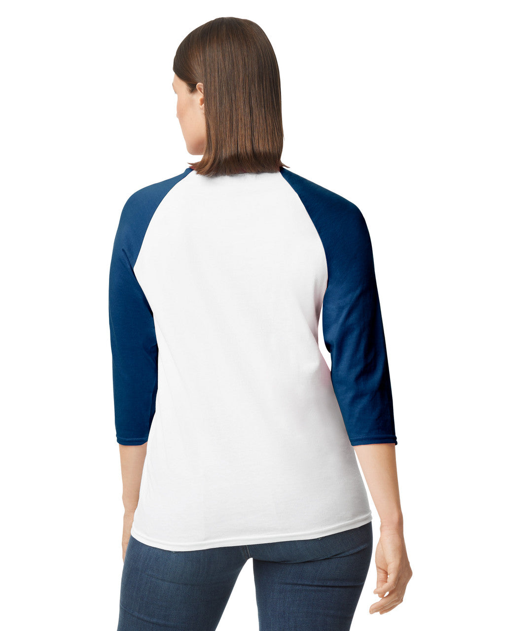 Camiseta raglan 3/4 Blanco manga azul Gildan Ref. 5700