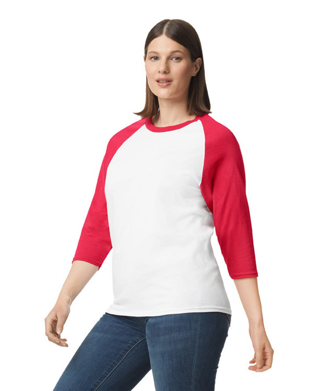 Camiseta raglan 3/4 Blanco manga roja Gildan Ref. 5700